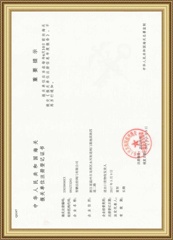 Registration Certificate Of Customs Unit