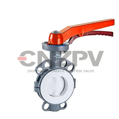 cnzpv rptfe teflon lined wafer type butterfly valve with manual lever